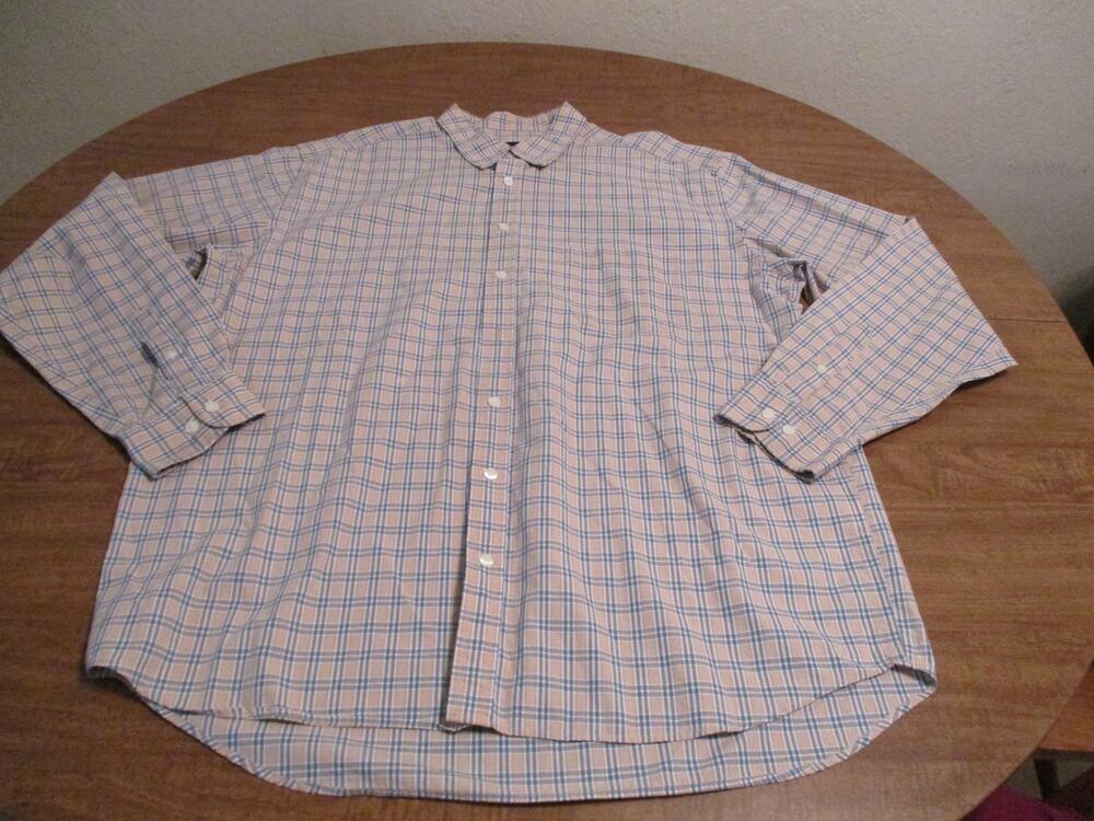 EDDIE BAUER MENS LONG SLEEVE BUTTON UP TAN BLUE SHIRT XLT